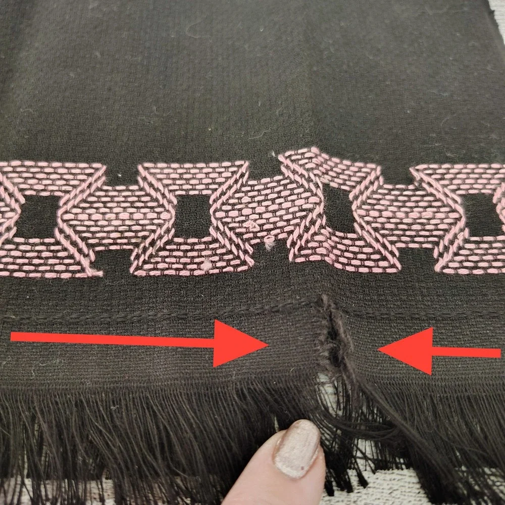 Handmade Tea Towel Set Black Pink Geometric Pattern MCM Embroidered Fringe Decor